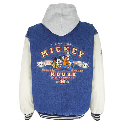Disney - The Original Mickey Mouse Embroidered Varsity Denim Jacket 1990s Medium