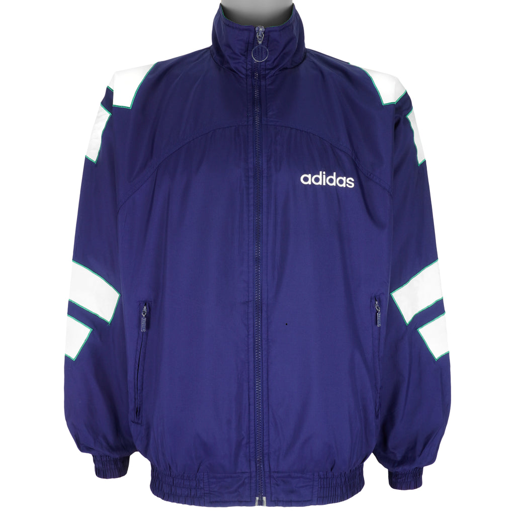 Adidas - Blue Embroidered Windbreaker 1990s Medium Vintage Retro