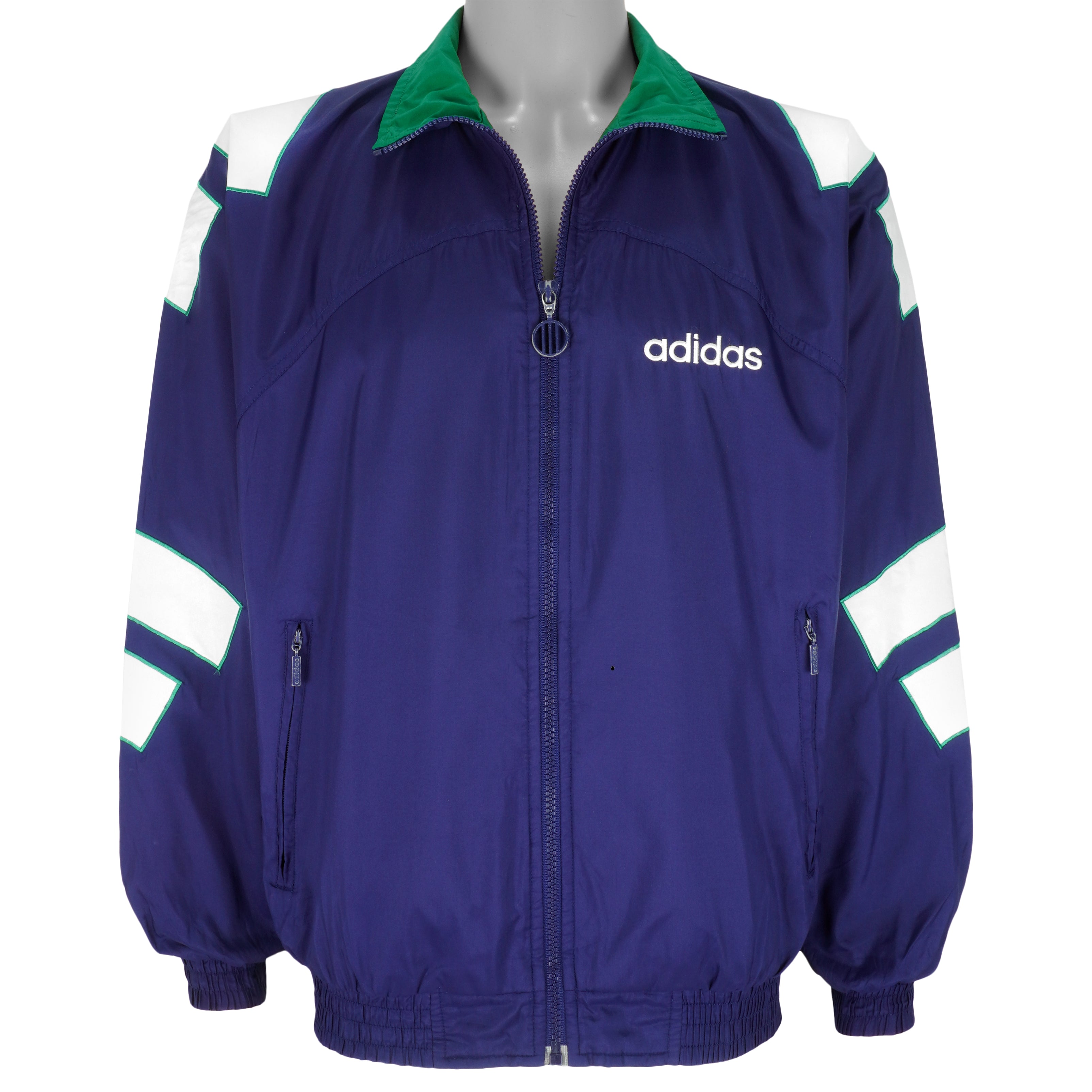 Adidas - Blue Embroidered Windbreaker 1990s Medium Vintage Retro