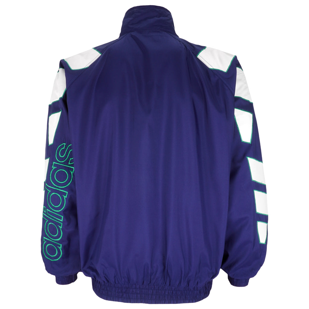 Adidas - Blue Embroidered Windbreaker 1990s Medium Vintage Retro