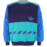 Adidas - Blue Embroidered Crew Neck Sweatshirt 1990s Medium