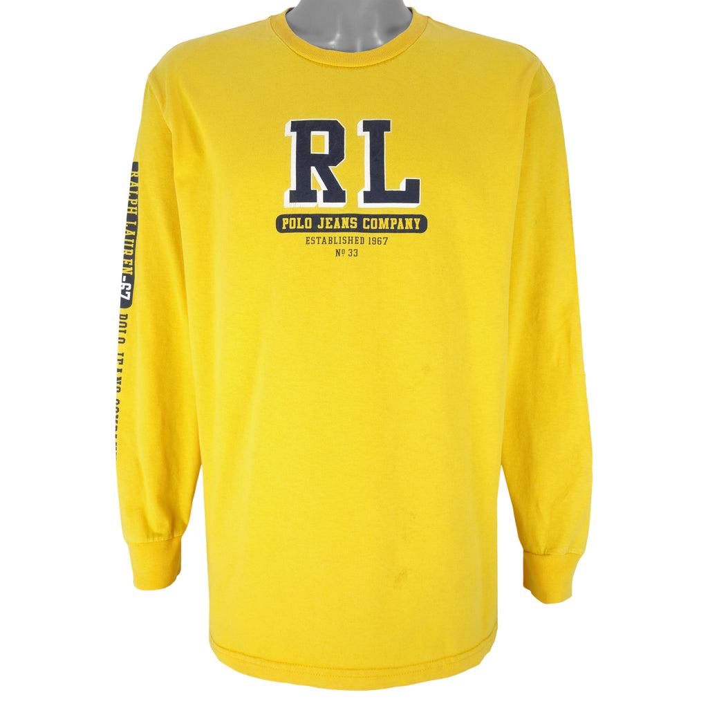 Ralph Lauren (Polo) - Yellow Polo Jeans Co. Sweatshirt 1990s X-Large Vintage Retro