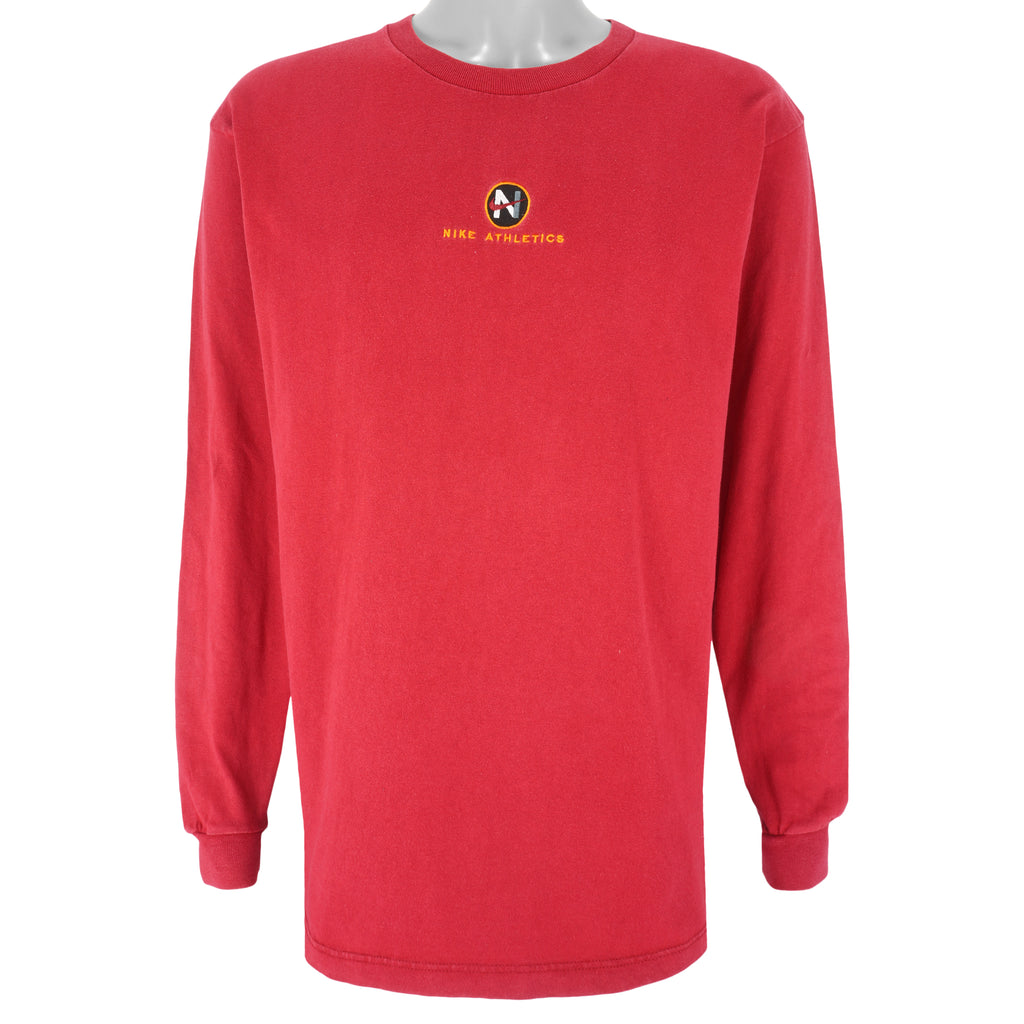 Nike - Red Athletics Crew Neck Sweatshirt 1990s Medium Vintage Retro