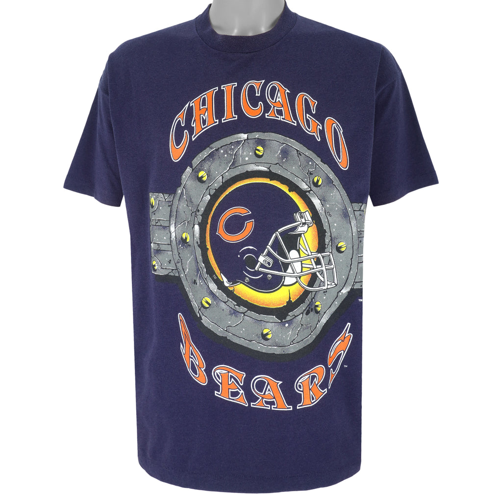 NFL (Oneita) - Blue Chicago Bears Big Logo T-Shirt 1991 Large Vintage Retro Football
