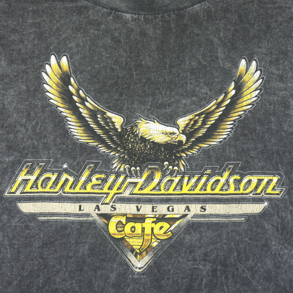 Harley Davidson - Grey Las Vegas Cafe T-Shirt 1990s X-Large Vintage Retro
