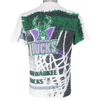 NBA (Magic Johnson Ts) - Milwaukee Bucks All Over Print T-Shirt 1990s Small Vintage Retro Basketball