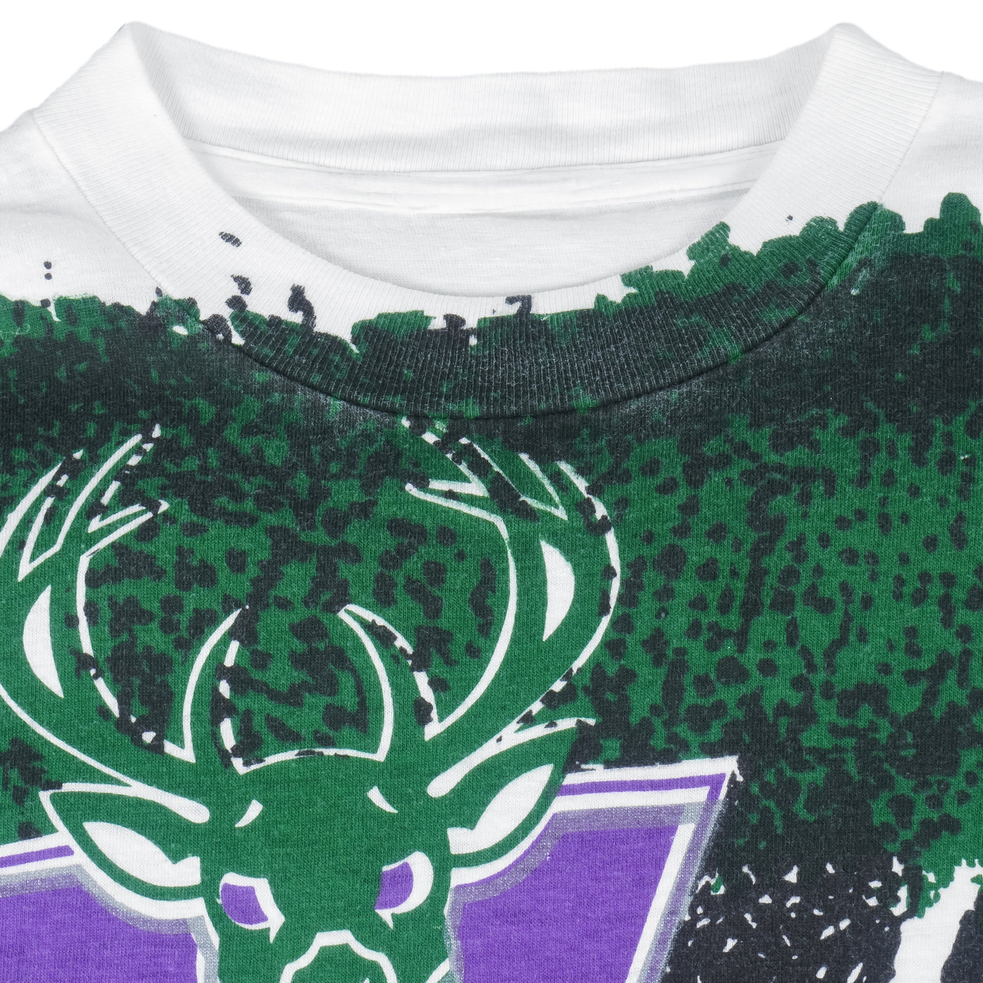 NBA (Magic Johnson Ts) - Milwaukee Bucks All Over Print T-Shirt 1990s Small Vintage Retro Basketball