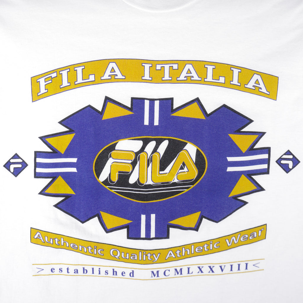 FILA - White Italy Big Logo  Single Stitch T-Shirt 1990s Medium Vintage Retro