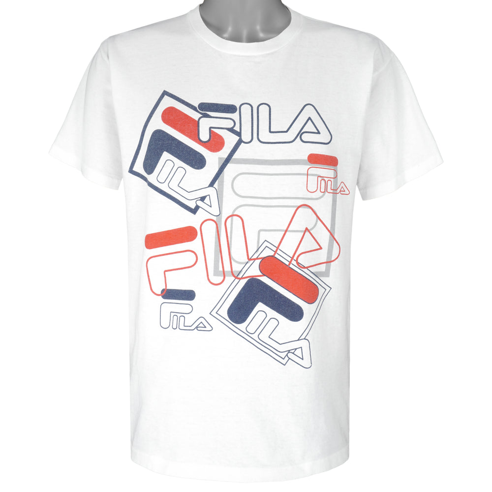 FILA - White Big Logo Single Stitch T-Shirt 1990s Medium Vintage Retro