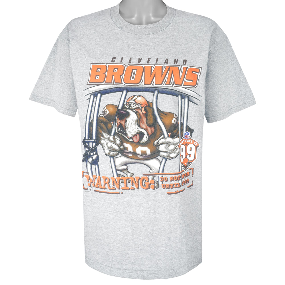 NFL (Lee) - Cleveland Browns Warning T-Shirt 1998 Large Vinage Retro Football