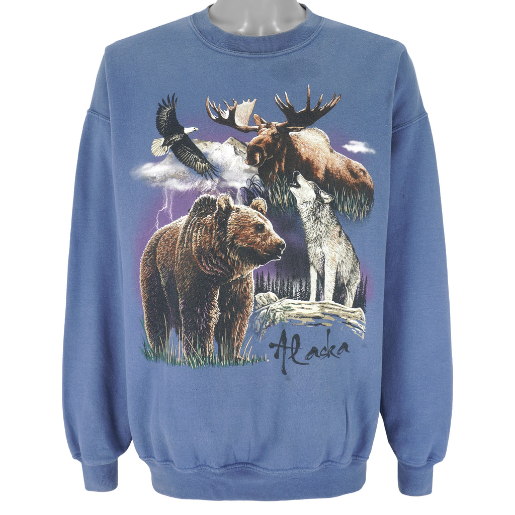 Vintage (Gildan) - Alaska Wildlife Crew Neck Sweatshirt 1990s X-Large Vintage Retro