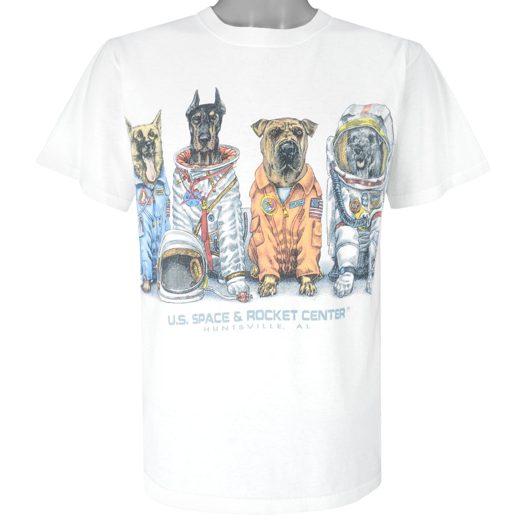 Vintage (Prints Of Tails) - The Dogs At US Space Rocket Center T-Shirt 1990s Large Vintage Retro