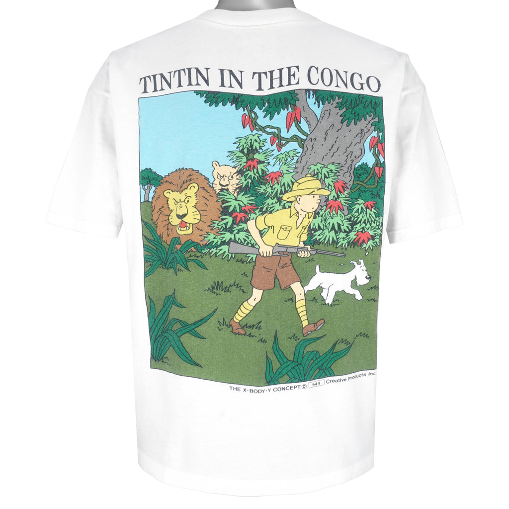 Vintage - White TINTIN In The Congo T-Shirt 1990s Large Vintage Retro