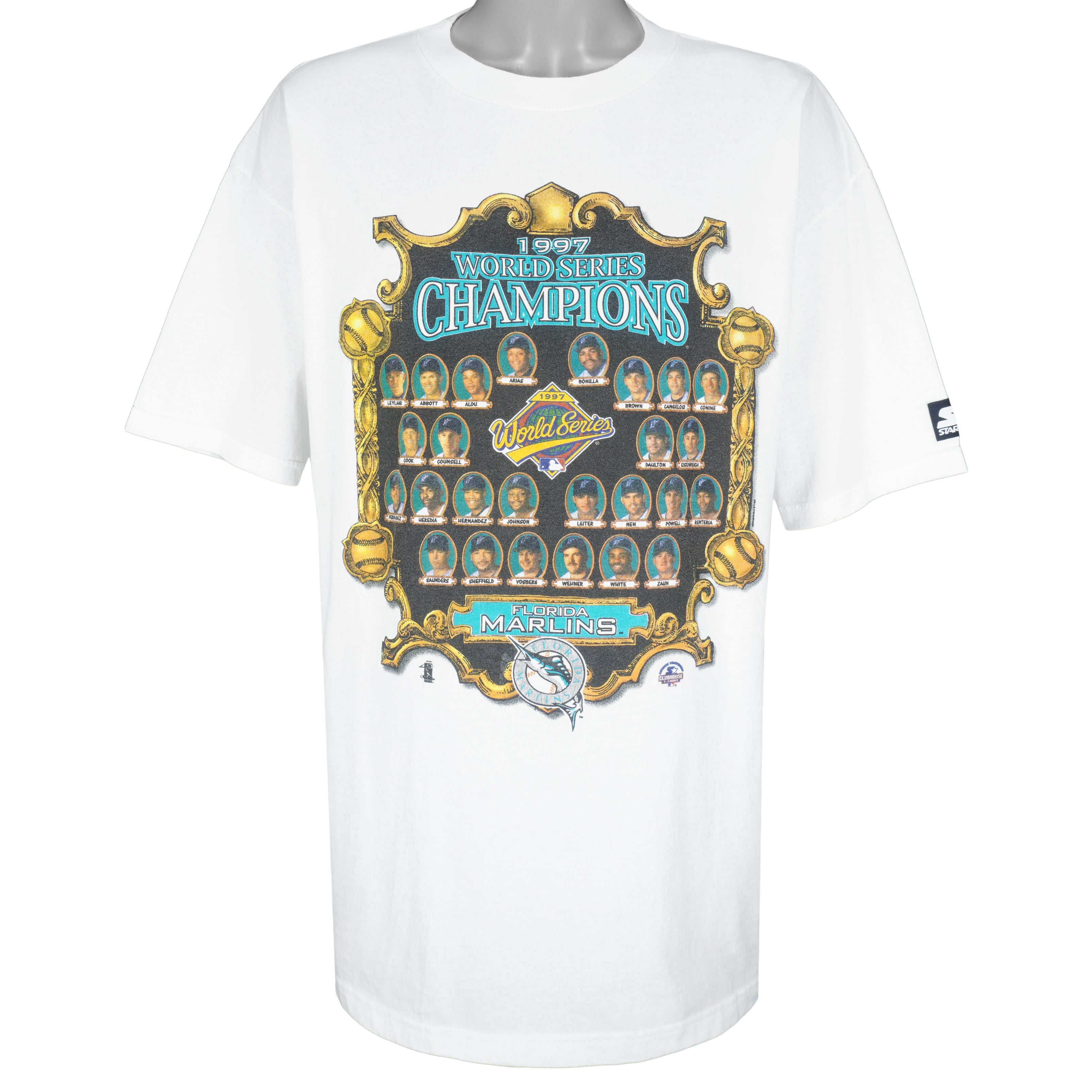 Starter - Florida Marlins World Series Champs Players Faces T-Shirt 1997 X-Large Vintage Retro Baseball