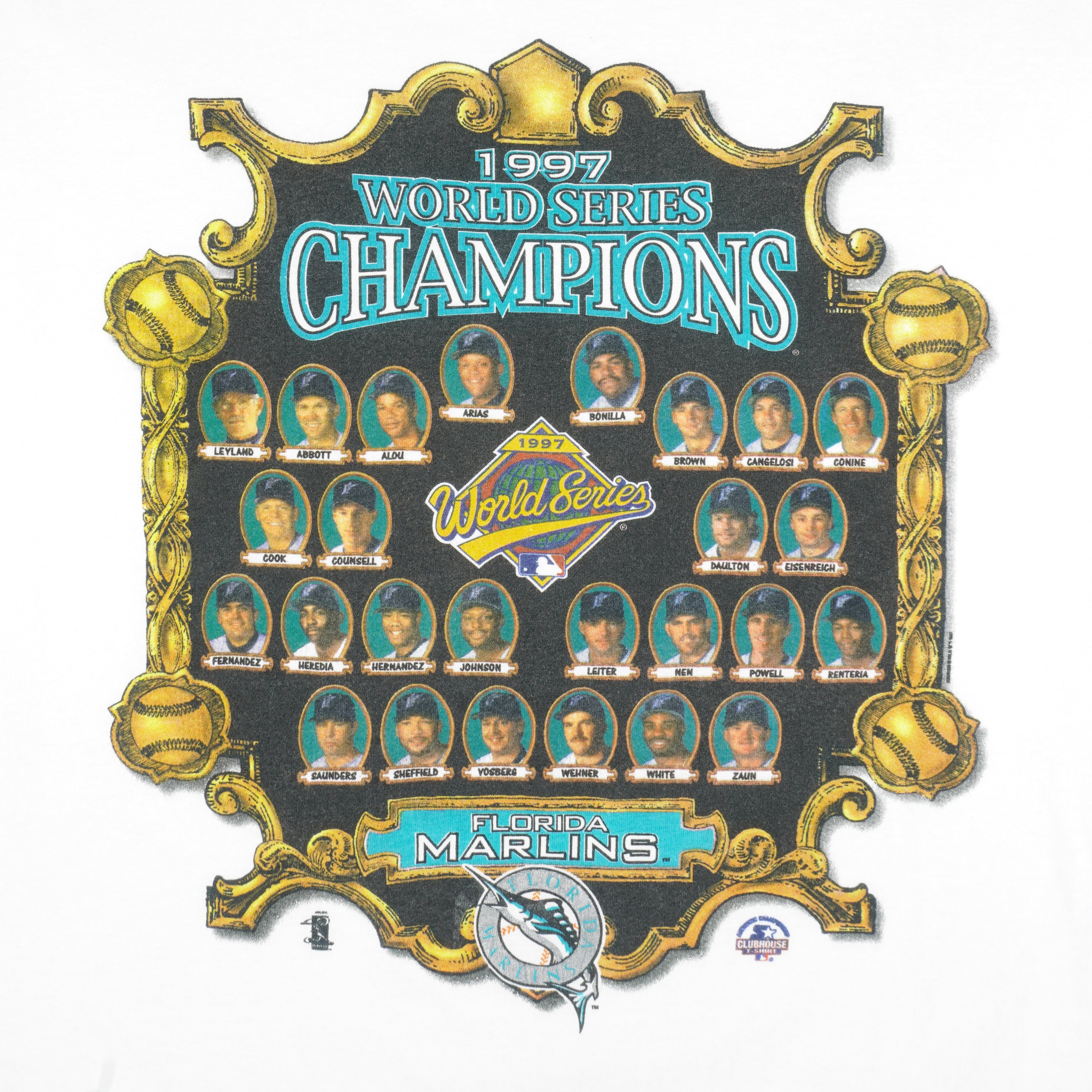 Starter - Florida Marlins World Series Champs Players Faces T-Shirt 1997 X-Large Vintage Retro Baseball
