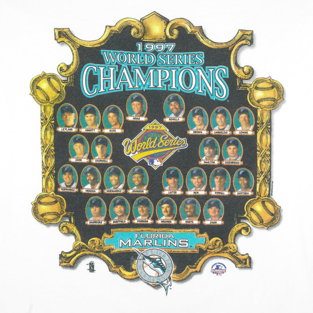 Starter - Florida Marlins World Series Champs Players Faces T-Shirt 1997 X-Large Vintage Retro Baseball