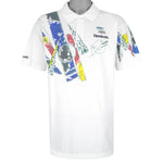 Reebok - White 1/4 Button Graphic Collared T-Shirt 1990s Large