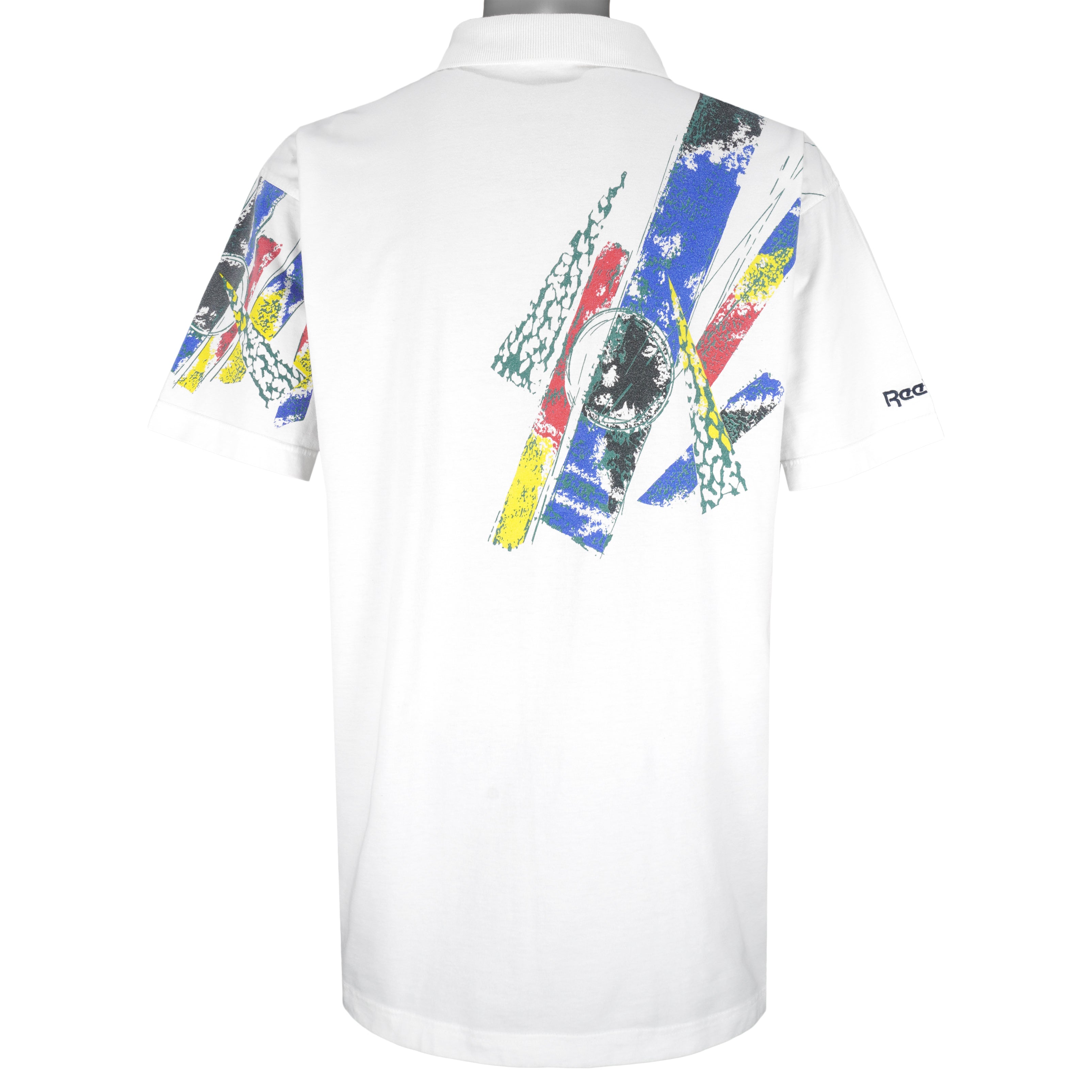 Reebok - White 1/4 Button T-Shirt 1990s Large Vintage Retro
