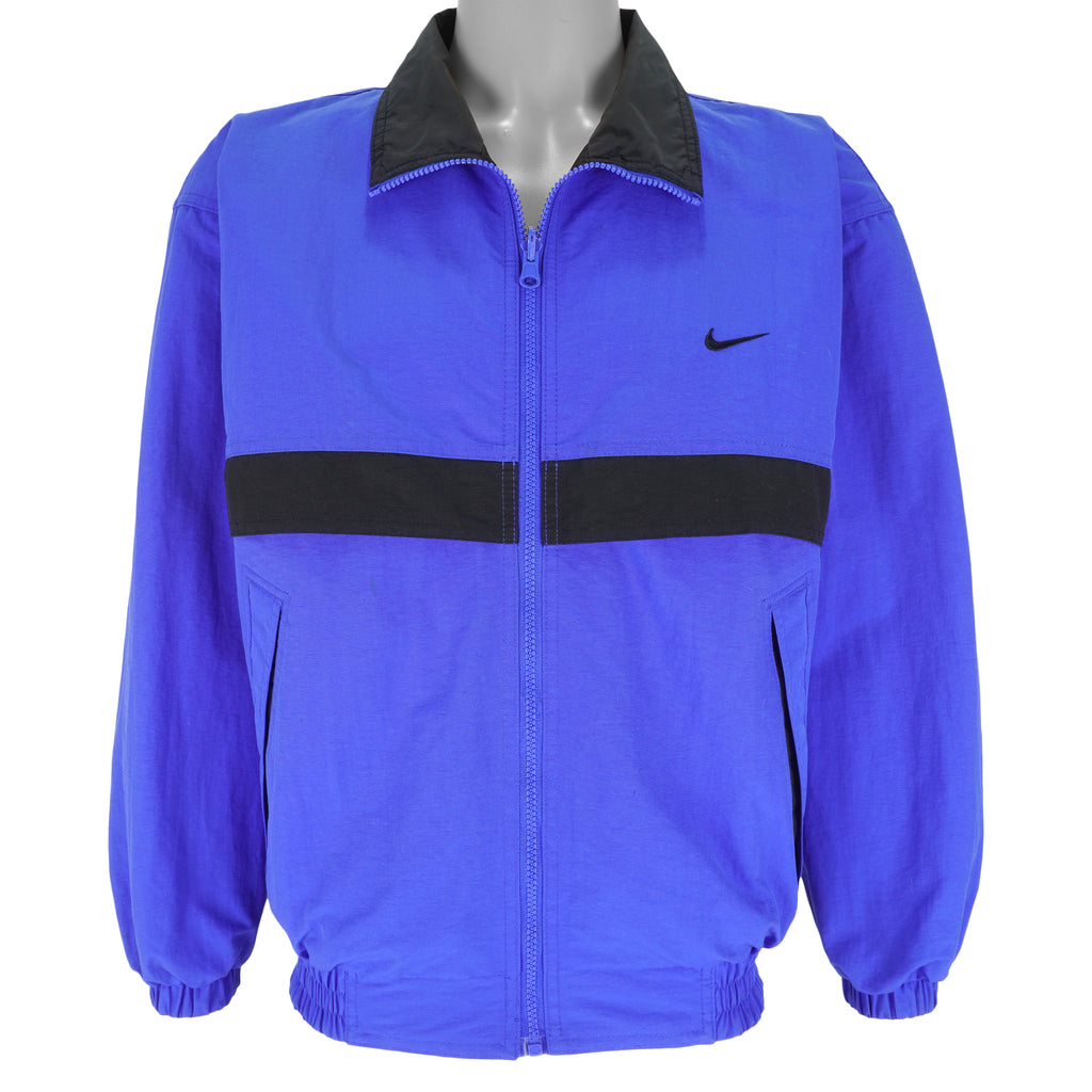 Nike - Blue with Black Zip-Up Reversible Windbreaker Large Vintage Retro