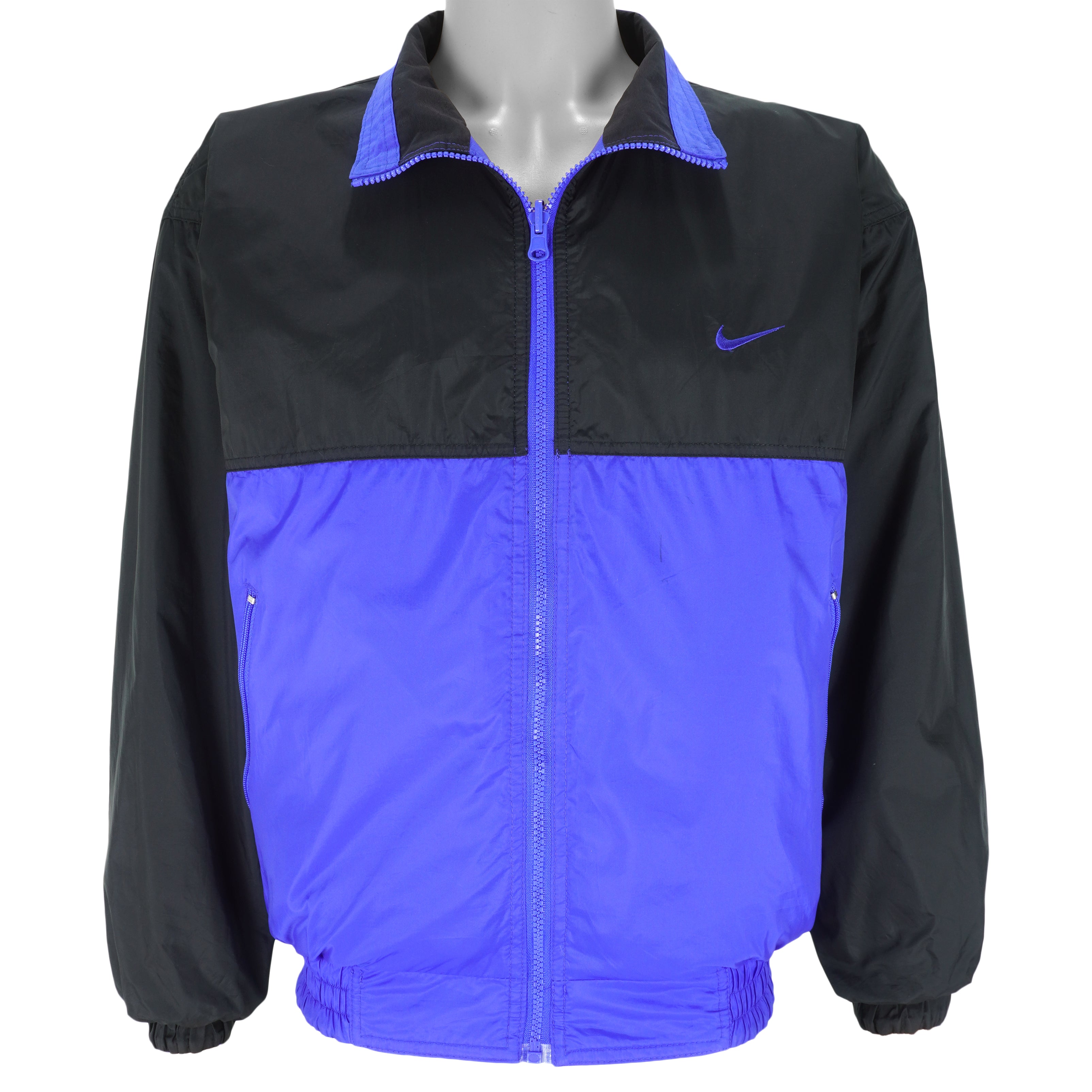 Nike - Blue with Black Zip-Up Reversible Windbreaker Large Vintage Retro