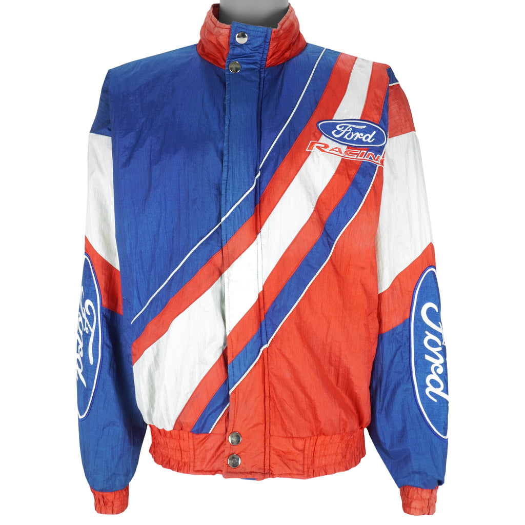 NASCAR - Red & Blue Ford Zip-Up Racing Jacket 1990s Large Vintage Retro