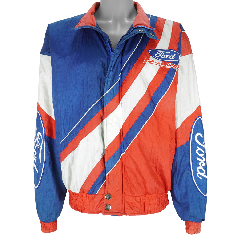 NASCAR - Red & Blue Ford Zip-Up Racing Jacket 1990s Large Vintage Retro