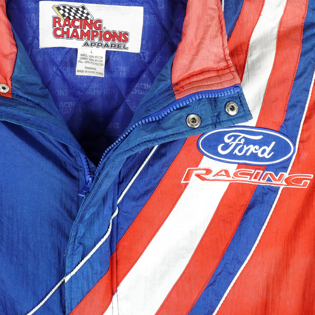 NASCAR - Red & Blue Ford Zip-Up Racing Jacket 1990s Large Vintage Retro