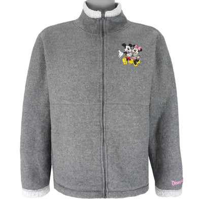 Disney - Mickey Mouse & Minnie Embroidered Fleece Jacket 1990s X-Large