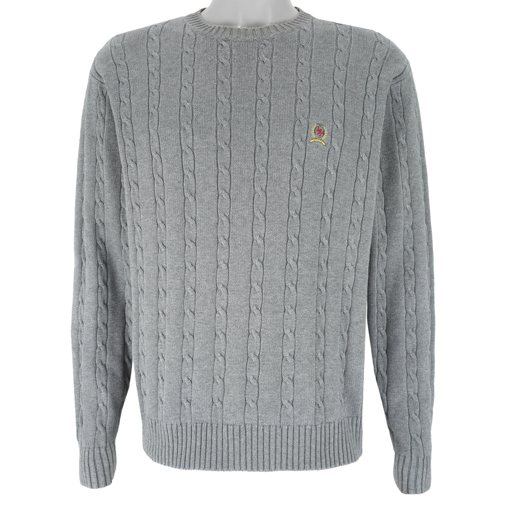 Tommy Hilfiger - Grey Embroidered Knit Sweater 1990s Medium Vintage Retro