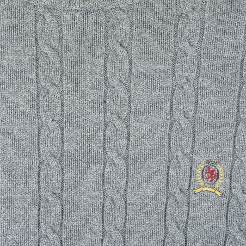 Tommy Hilfiger - Grey Embroidered Knit Sweater 1990s Medium Vintage Retro