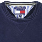 Tommy Hilfiger - Navy Blue Embroidered Knit Sweater 1990s X-Large Vintage Retro