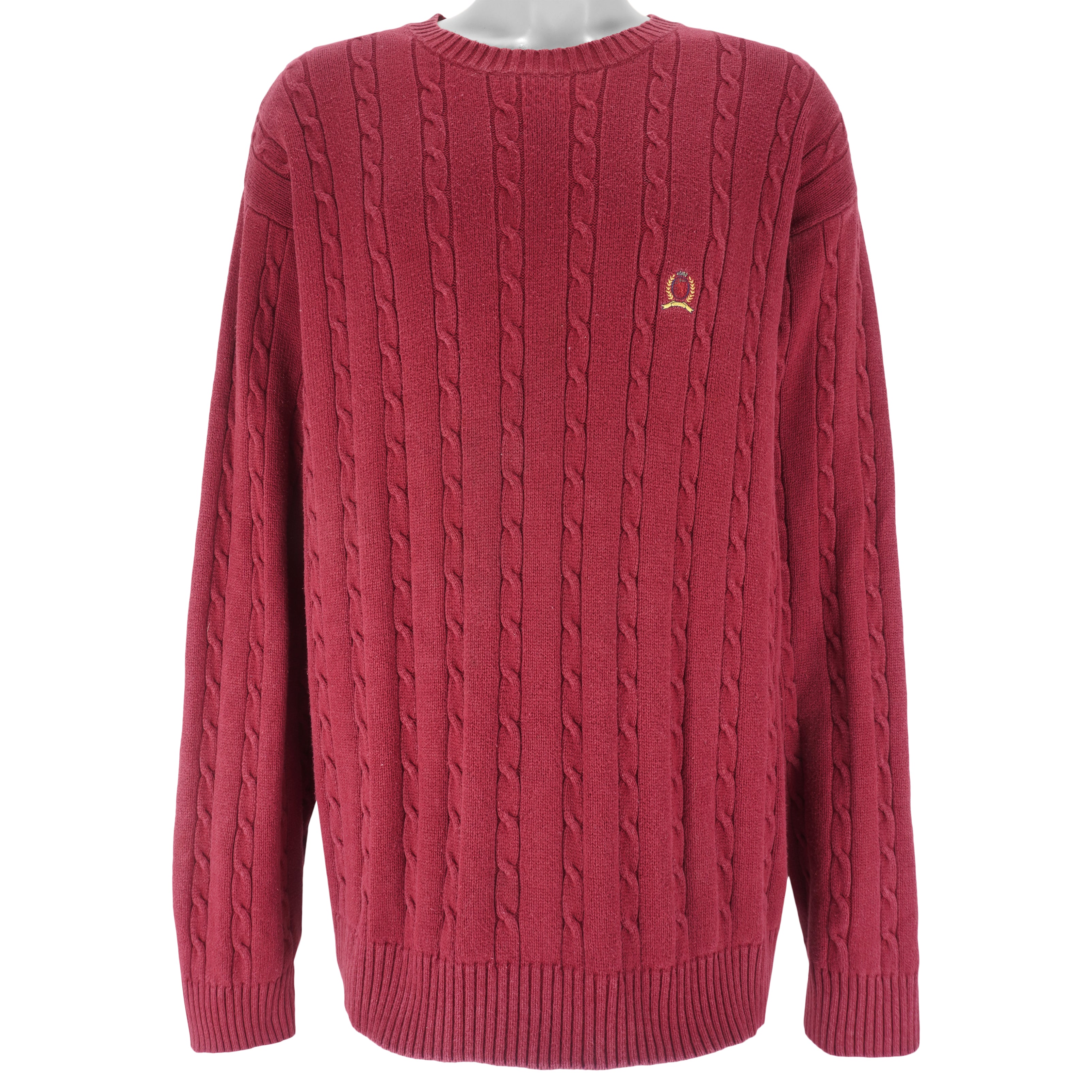Tommy Hilfiger - Red Embroidered Knit Sweater 1990s X-Large Vintage Retro