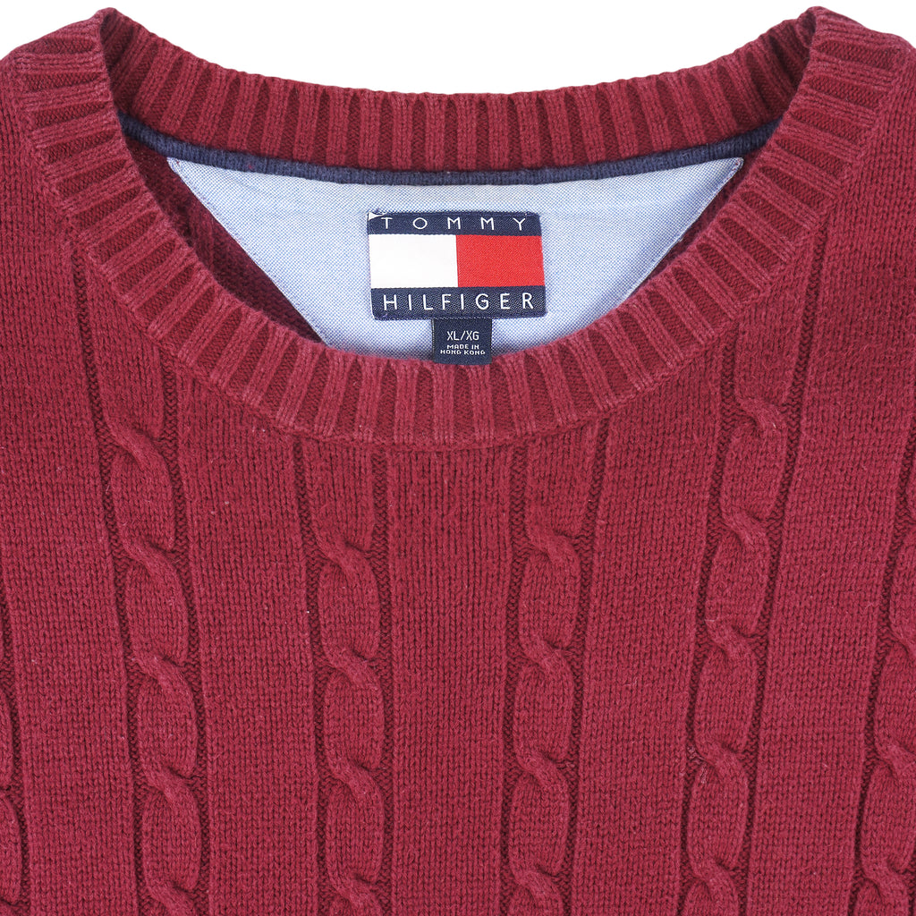 Tommy Hilfiger - Red Embroidered Knit Sweater 1990s X-Large Vintage Retro