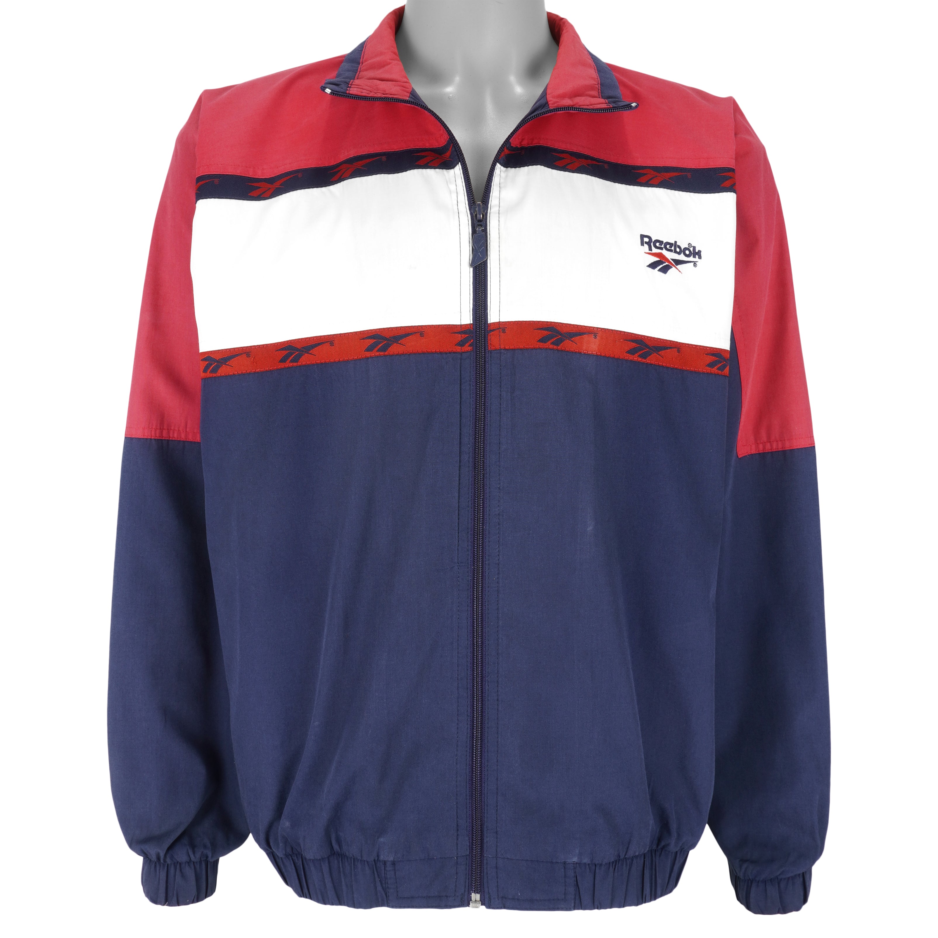 Reebok - Red & Blue Taped Logo Windbreaker 1990s Medium Vintage Retro