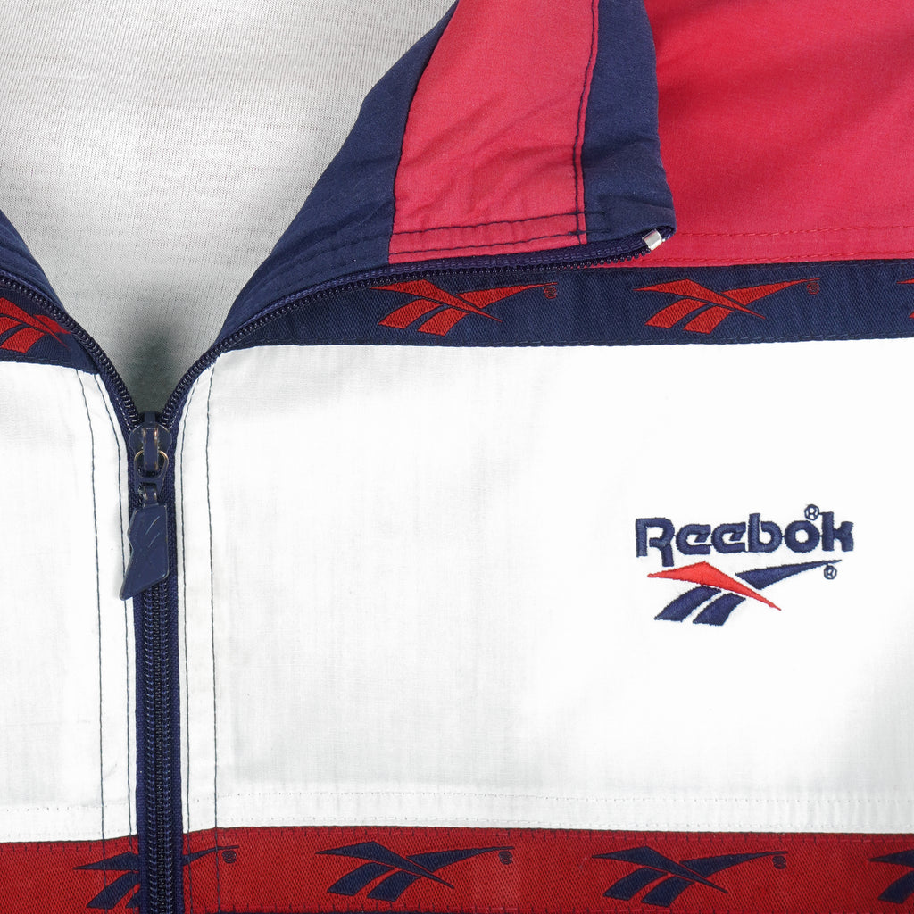 Reebok - Red & Blue Taped Logo Windbreaker 1990s Medium Vintage Retro