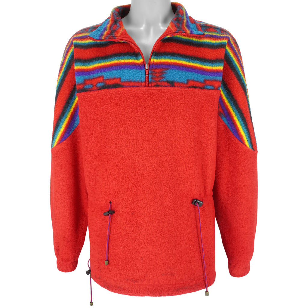 Vintage (Seeweed) - Red Fleece 1/4 Zip Sweatshirt 1990s Small Vintage Retro