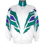 Adidas - White with Green Zip-Up Windbreaker 1990s Large Vintage Retro