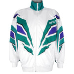 Adidas - White with Green Zip-Up Windbreaker 1990s Large Vintage Retro