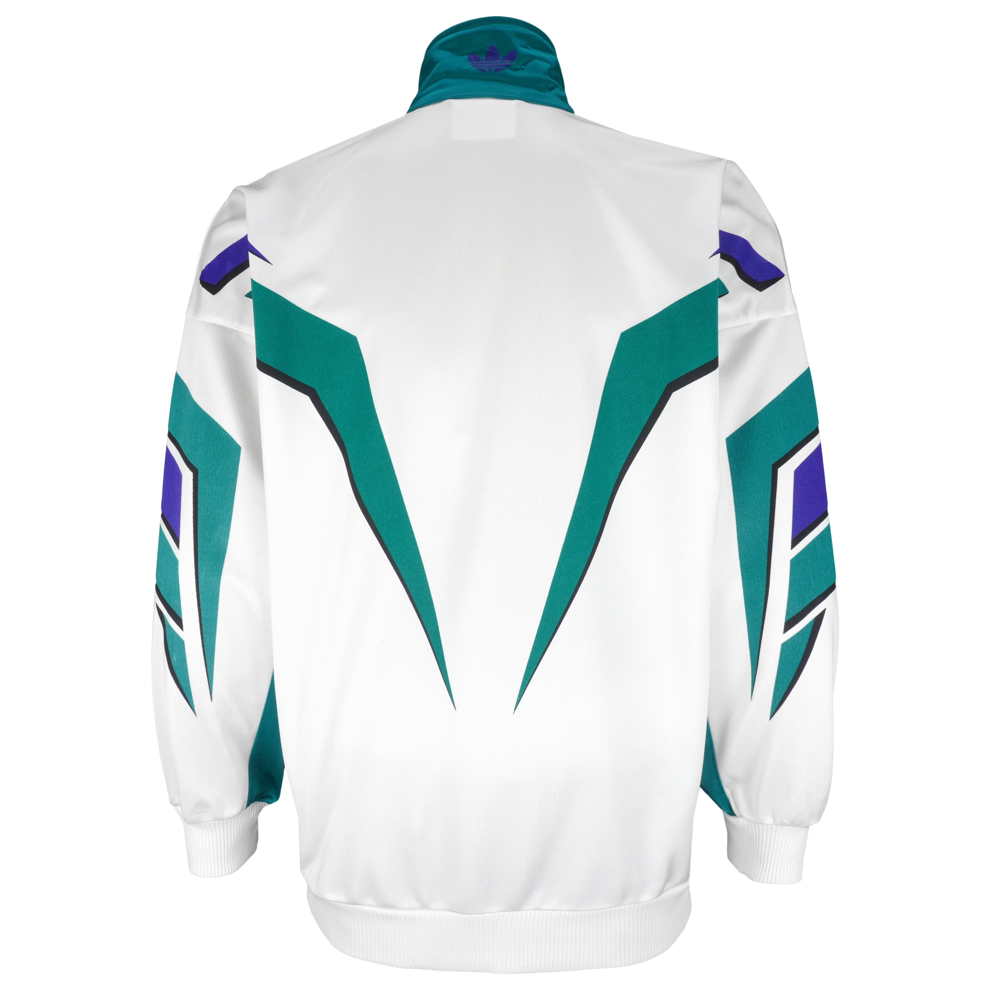 Adidas - White with Green Zip-Up Windbreaker 1990s Large Vintage Retro