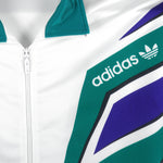 Adidas - White with Green Zip-Up Windbreaker 1990s Large Vintage Retro