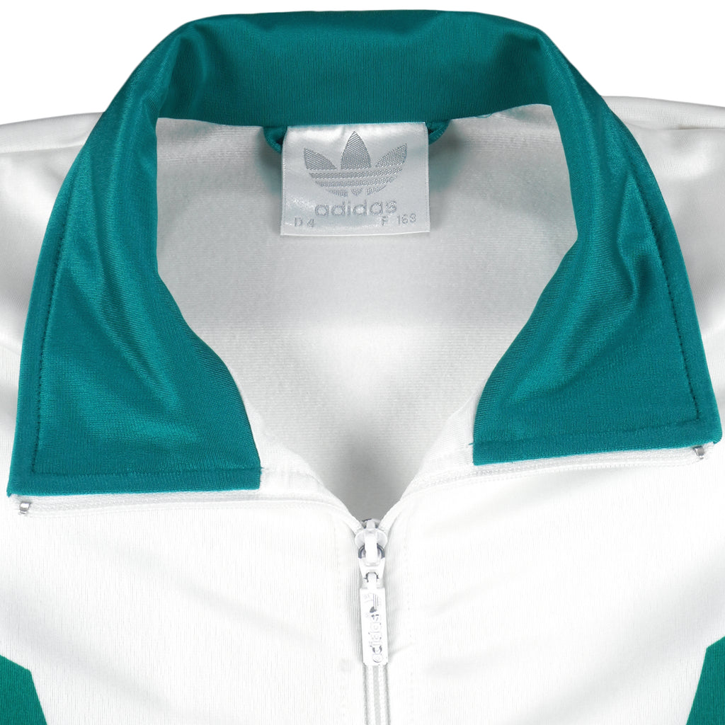Adidas - White with Green Zip-Up Windbreaker 1990s Large Vintage Retro
