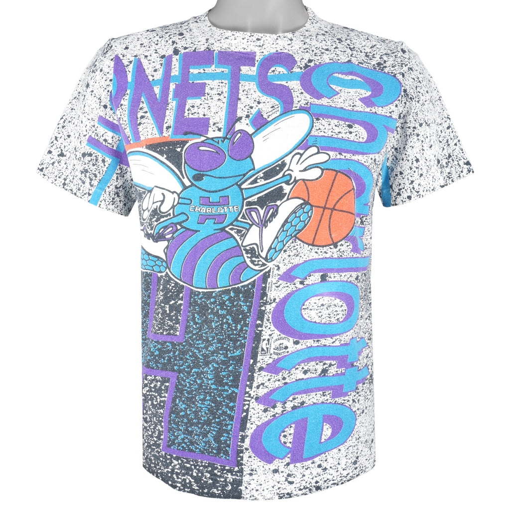NBA (Magic Johnson T's) - Charlotte Hornets All Over Print T-Shirt 1990s Small Vintage Retro Basketball