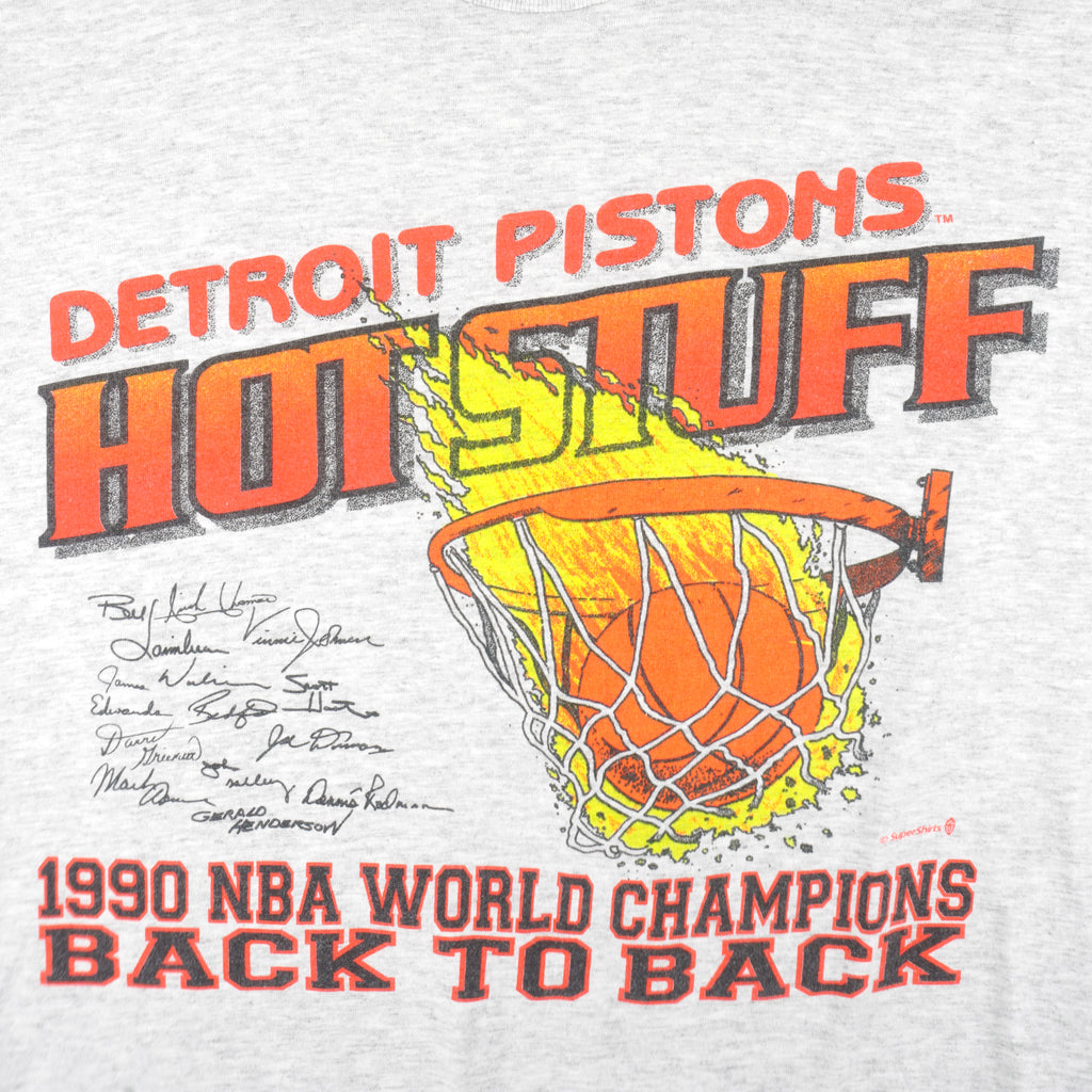 NBA (America's Finest) - Detroit Pistons Hot Stuff World Champions T-Shirt 1990 Large Vintage Retro Basketball