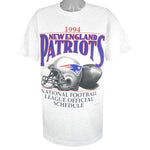 NFL (Nutmeg) - New England Patriots Official Schedule T-Shirt 1994 X-Large