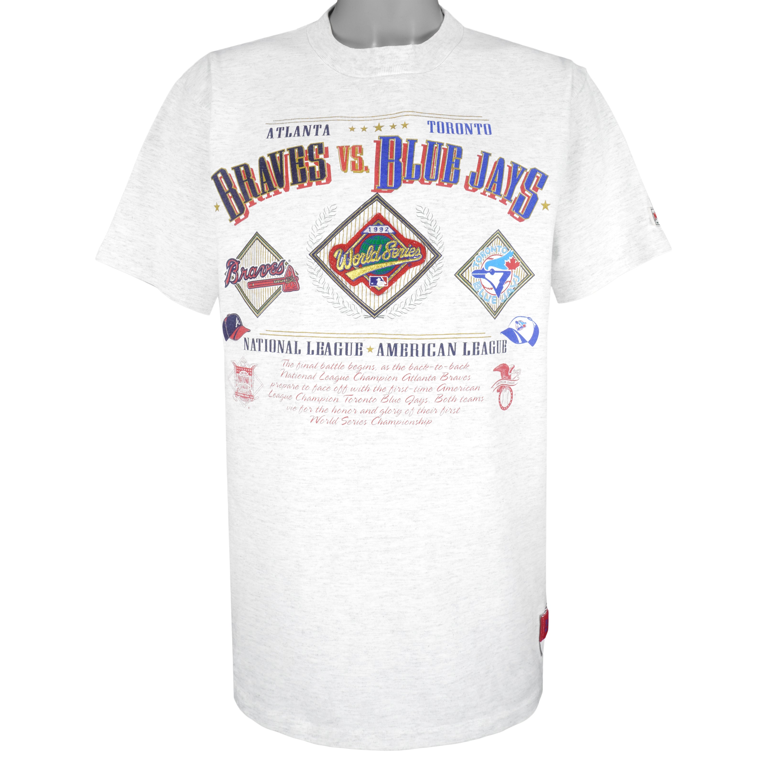 MLB (Nutmeg) - Atlanta Braves VS Toronto Blue Jays World Series T-Shirt 1992 X-Large Vintage Retro Baseball