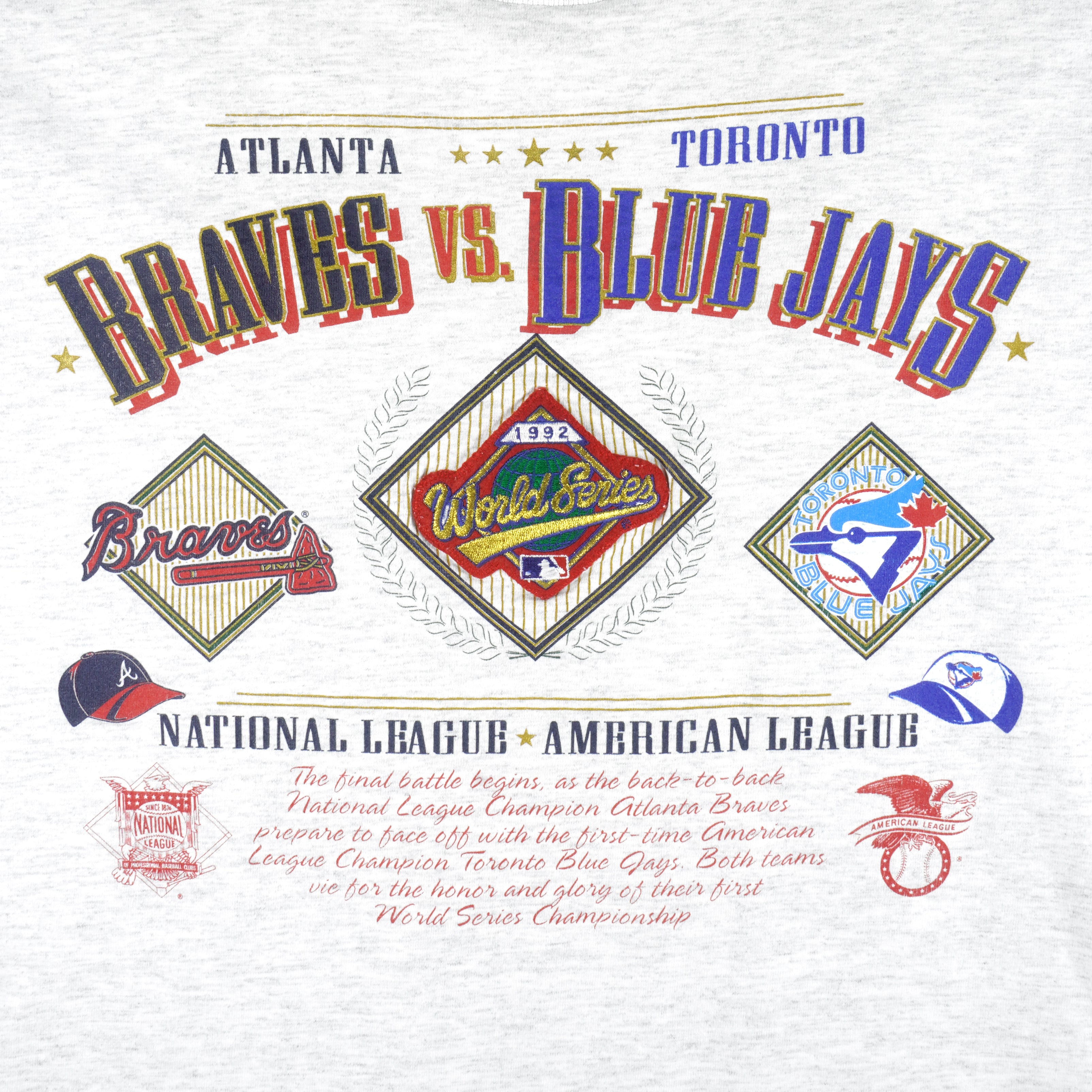 MLB (Nutmeg) - Atlanta Braves VS Toronto Blue Jays World Series T-Shirt 1992 X-Large Vintage Retro Baseball
