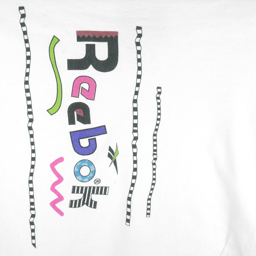 Reebok - White Classic Logo Single Stitch T-Shirt 1990s Large Vintage Retro