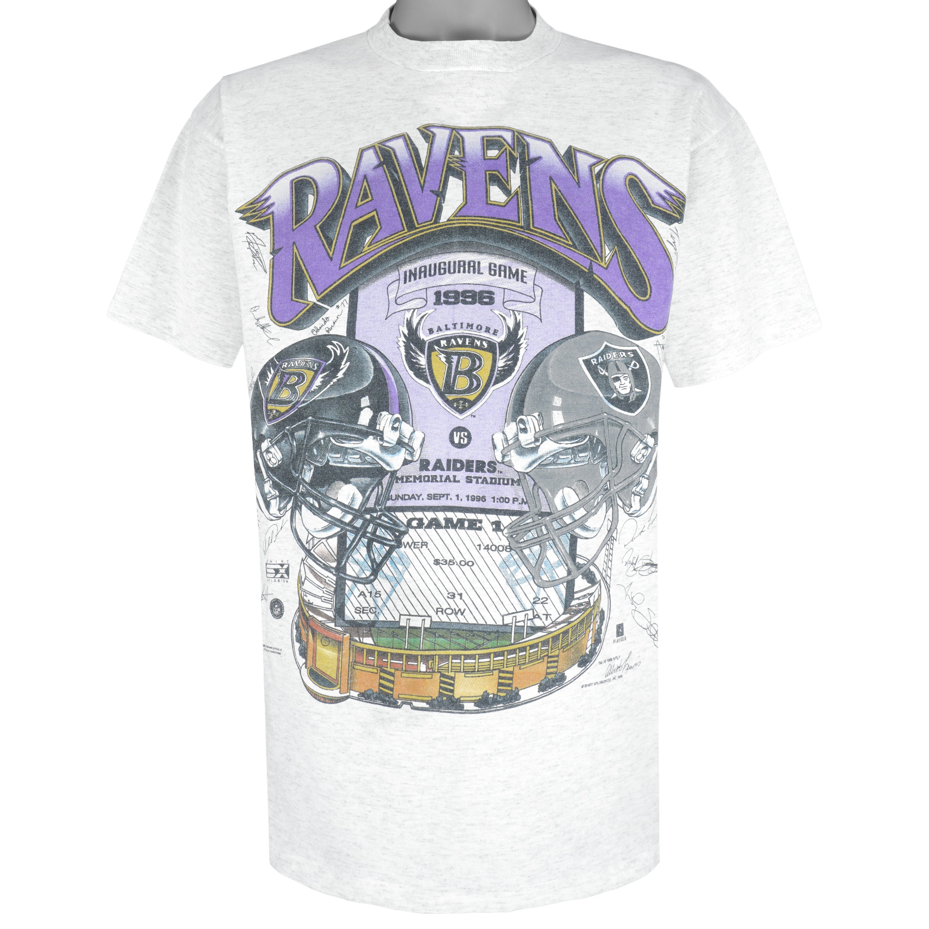 NFL (Oneita) - Super Bowl XXIII Ravens VS Raiders Autographed T-Shirt 1996 Large Vintage Retro Football