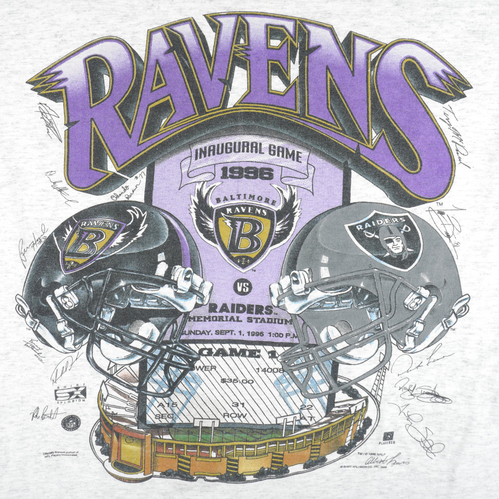 NFL (Oneita) - Super Bowl XXIII Ravens VS Raiders Signatures T-Shirt 1996 Large Vintage Retro Footbal