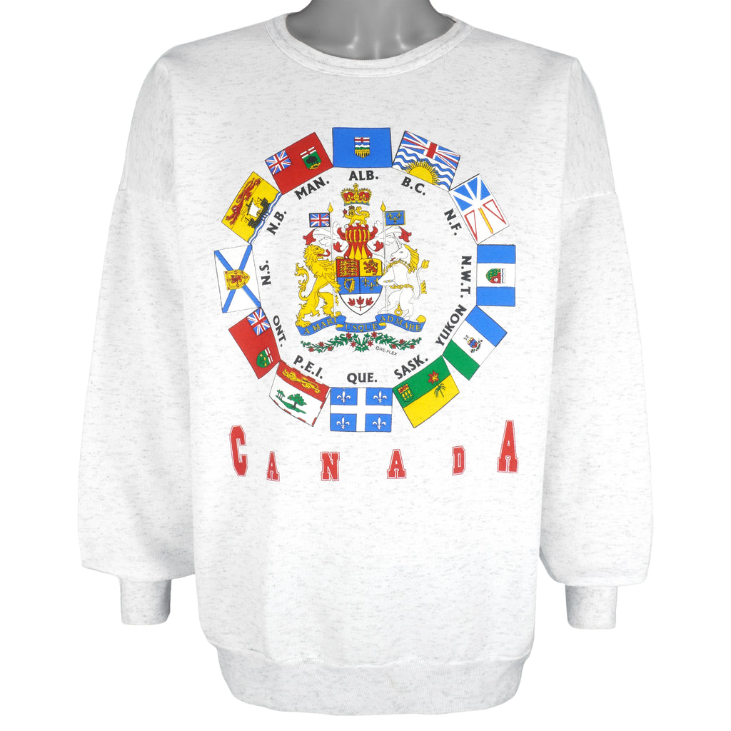 Vintage - Canada Provinces and Flags Crew Neck Sweatshirt 1990s X-Large Vintage Retro